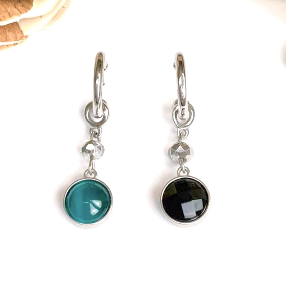 WHBM REVERSIBLE BLACK & TEAL EARRINGS